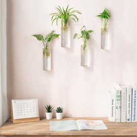 Mkono Propagation Station Wall Planter Hanging Glass Tubes Flower Vase for Hydroponics Plants, Bathroom, Home Office Living Room Decor Gift, Cylinder Set of 4