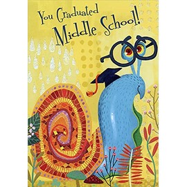 Designer Greetings Blue Snail With Glasses Middle School Graduation Congratulations Card