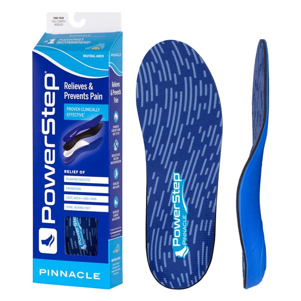 Powerstep Pinnacle Insoles - Orthotics for Plantar Fasciitis & Heel Pain Relief - Full Length Orthotic Insoles for Arch Pain with Moderate Pronation - #1 Podiatrist Recommended (M 14-15)