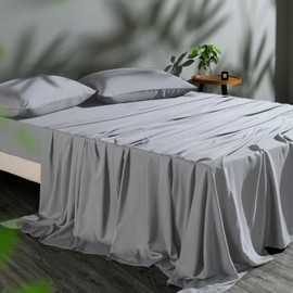 Tencel Sheet Set Queen Size, 100% Eucalyptus Lyocell, Breathable & Cooling Sheets, Deep Pocket Up to 16 Inch, Silky Soft, Ideal for Hot Sleepers - 4PC (Queen, Light Grey)