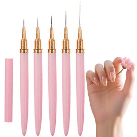Ehuixinsheng 5Pcs Nail Art Liner Brushes,Fine Thin Nail Art Brush Painting Art Design Dotting Tools Set For Gel Nails Long Lines,Thin Details,Fine Drawing Sizes 7/9/11/25/25mm(Pink)