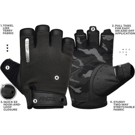 RDX T2 Half Finger Gym Gloves with Long Wrist Support, Weight Lifting, Full Palm Grip, Stretchable Wrist Wraps, Fitness Workout Bodybuilding Powerlifting Gym Training Cycling Gloves (Black, M)