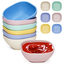 SHECIPIN 6 Pack Small Plastic Bowls 4.5 OZ Unbreakable Wheat Straw Dipping Bowls，plastic ramekins, Assorted Colors Dipping Sauce Cups, dip cups， Dessert, Ketchup