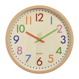 Funriche Colorful Wall Clock, Continuous Second Hand, No Noise, Silent, Wall Clock, Diameter 11.8 inches (30 cm), Silent, Children's Room, Educational Clock, Color Numbers, Easy to Read Time, Stylish