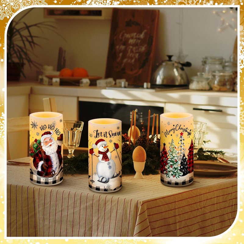 Retisee 3 Pcs Christmas LED Flameless Candles with Remote Timer