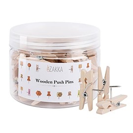 eZAKKA Wooden Push Pin Clips for Cork Board, 50 Pack Decorative Thumb Tacks for Bulletin Boards Foam Boards Map Photos Calendar Home Office School Craft Projects with Box, Natural Color