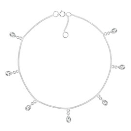 AeraVida White Teardrop CZ Dangle Sterling Silver Anklet with Adjustable Chain | Delicate Sparkling Cubic Zirconia Charms | Lightweight Shiny 925 Silver Daily Foot Jewelry for Women