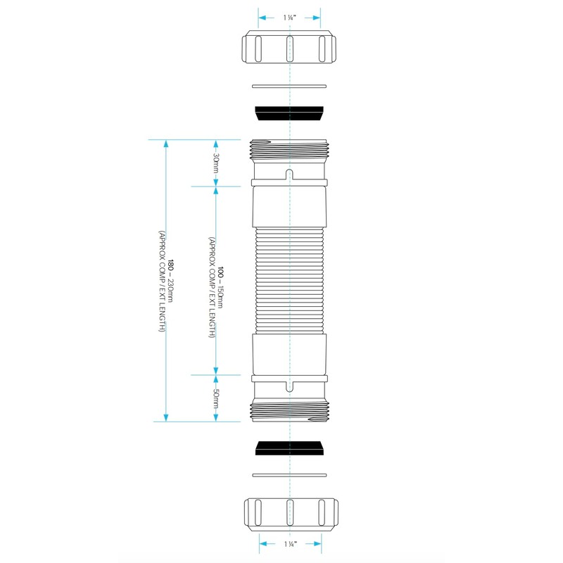 Universal Outlet Flexible Waste Connector 1.1/4 Inch, 32mm Flexible Drain