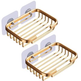 2Pcs Gold Soap Dish for Shower Creative Hanging Drain Rack,Self Adhesive Soap Dish Holder,Soap Holder Soap Dish Storage Rack,Damage Free Hanging Bathroom Drill Free Soap Dishes Bathroom Accessories