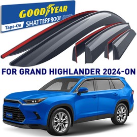 Goodyear Shatterproof Window Deflectors for Toyota Grand Highlander 2024-2025, Tape-on Rain Guards, Window Visors, Vent Deflector Visor, Car Accessories, 6 pcs. - GY008756