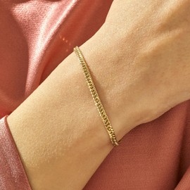 ASCOMY Gold Cuban Curb Link Chain Bracelet for Women 14K Gold filled Dainty Cuban Chain Bracelet Stylish Everyday Wearing Jewelry, 3MM/6.3 Inches