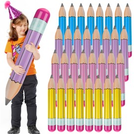32 Pieces Giant Inflatable Pencil Balloons 28.7 Inch Jumbo Blow Up Pencils Funny Hanging Classroom Decoration for Back to School, Graduation, Photo Props, Birthdays Party Decorations, Multicolor