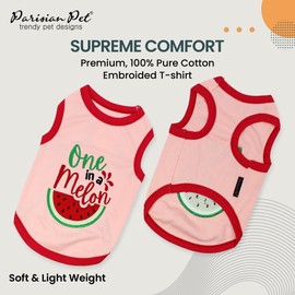 Parisian Pet Dog Tshirt - Embroidered “ One in a Melon “ Dog Shirt - 100% Cotton and Lightweight Dog Clothes - Sleeveless Dog Tee Shirts - Machine Washable Dog Shirt for Large Dogs - Pet Vest - 3XL