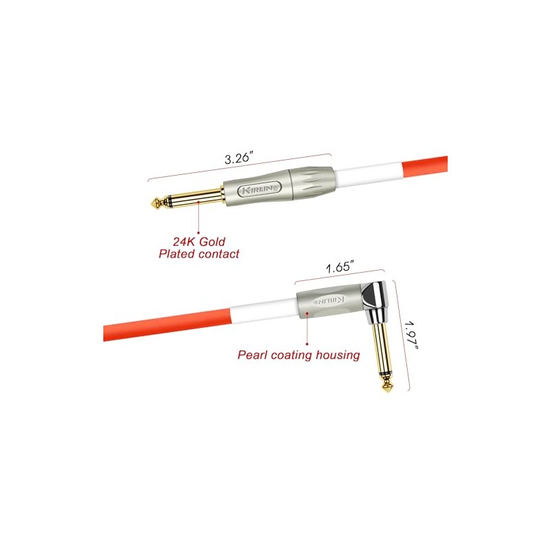 KIRLIN Cable IMK-202PFGL-30/RDF 1/4" Premium Coil Instrument Cable, 30', Red