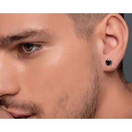 DYUNQ Black Moissanite Earrings 3MM to 8MM for Men Women, Lab Created Diamond 925 Sterling Silver Hypoallergenic Stud Gemstone Earrings, 18k Gold Plated, Jewelry Gifts