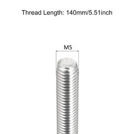 TA-VIGOR 2Pcs M5 x 140mm Fully Threaded Rod, 304 Stainless Steel Studding Rod Bar, Right Hand Threads Rods for Anchor Bolts, Clamps, Hangers and U-Bolts