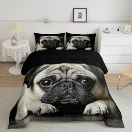 Juego de edredón para perros, bonito juego de ropa de cama de dibujos animados para niños y niñas, 3D, diseño de perro negro, decoración del hogar,...