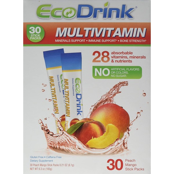 EcoDrink Complete Multivitamin Mix Drink. Peach Mango - 30 Count Refill Pack (Bottle not included)