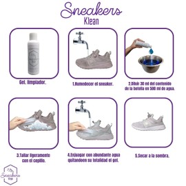 SNEAKERS KLEAN | gel y blanqueador, kit de limpieza para el cuidado de tu calzado, contiene 1 blanqueador de suela, 1 gel limpiador de 120 ml c/u, cepillo aplicador, cepillo suave y microfibra