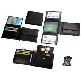 Hans Kniebes Men's Leather Wallet in Landscape Format with 10 Card Slots, Wallet with RFID Protection, Nappa Leather Wallet, Wallet, black