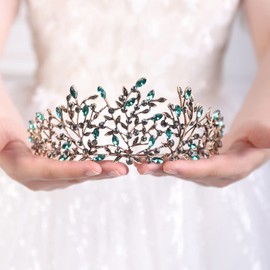 Wekicici Rhinestone Wedding Crown Crystal Princess Crown Black Pageant Tiara Birthday Party Prom Queen Crowns Headband for Women(green)