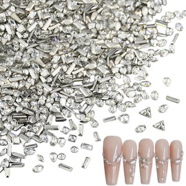 Nail Stones, Extra Small, Set of 300, Nail Parts, Stones, Small, 3D, Diamond-Shaped, Round, Teardrops, Square, Rectangular, Heart, Rhinestone, Clear, Sparkling, Nail Art Parts, Jewelry Parts, Crystal