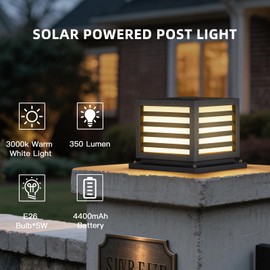 Solar Post Lights, 9.84" Pillar Light Outdoor Waterproof Modern Column Lamp Outside Gate Posts Cap Lantern 3000K LED Lighting Fixture for Flat Surface Patio Garden Driveway Entrance Decoration
