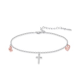 OHAYOO Cross Bracelet Women's 925 Sterling Silver Cross Bracelet Faith Love Hope Bracelet Cross Cross Heart Anchor Bracelet Cross Jewellery Gifts for Women Ladies, Sterling Silver, Cubic Zirconia