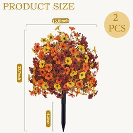 Fall Artificial Mums Topiary Ball Tree Outdoor with Spike,Set of 2 Fake Boxwood Ball Autumn Plants with Flowers,UV Resistant Faux Shrubs Bushes Realistic for Potted,Front,Porch 23.7"