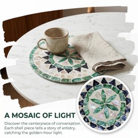 Mitoltpoci 7.5 Inch Tabletop Mother of Pearl Shell Placemat plate – Round Decorative Heat for Table or Kitchen, Cabinet, Sea Shell Inlay Wood Charger Plates for Dining (Bohemia)