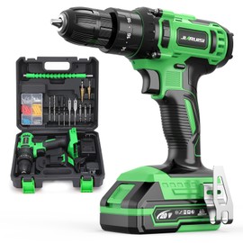 20V Cordless Drill, Electric Power Drill Set with Battery Charger, 3/8” Keyless Chuck, 2 Variable Speed, 18+3 Torque, 72pcs Driver Bits and Belt Hook, Green