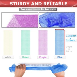 4 Pieces Exfoliating Washcloth Shower Towel African Net Sponge Japanese Wash Cloth Face Exfoliating Sponge Loofah Exfoliating Body Scrubber for Body Exfoliation (Blue, Green, Purple, White)