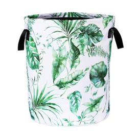 Green Leaf Laundry Basket Small And Fresh Foldable Oxford Cloth Funny Tote Bag Laundry Hamper Clothes Storage Bucket Organizer For Bathroom/Laundry Storage/Bedroom 17.7x13.7 Inch