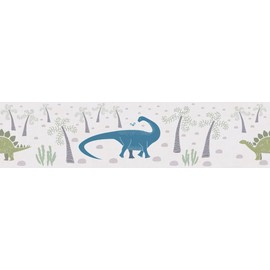 A.S. Création Lilly & Luis Children's Bedroom Wallpaper - Durable Non-Woven Wallpaper in Border Dinosaur Look - 5.00 m x 0.13 m - Blue, Colourful, Green - Made in Germany - 771411
