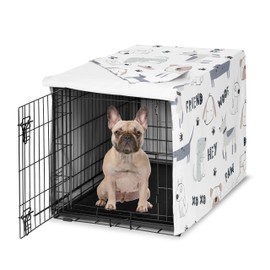Sweet Jojo Designs Cartoon Puppy Print Dog Crate Cover – Kennel Covers for 30 Inch Pet Cage Small/Medium - Neutral Grey Taupe Blue White Modern Bulldog Wiener Doggy Paw Print Gray