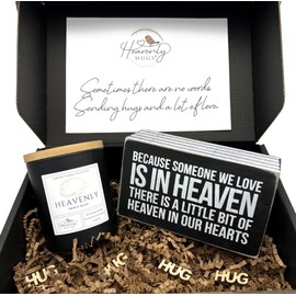 Hug in a Box Care Package, Amber Mist Sympathy Candle for Loss of Loved One, Because Someone We Love is in Heaven, Condolence Gift Baskets for Loss, Grief Candle Hug Gift, Heavenly Hugs