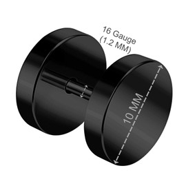 KJM Fashion Fake Plugs Piercing Anodised 1.2 mm 16 g Black Pack of 2, Stainless Steel