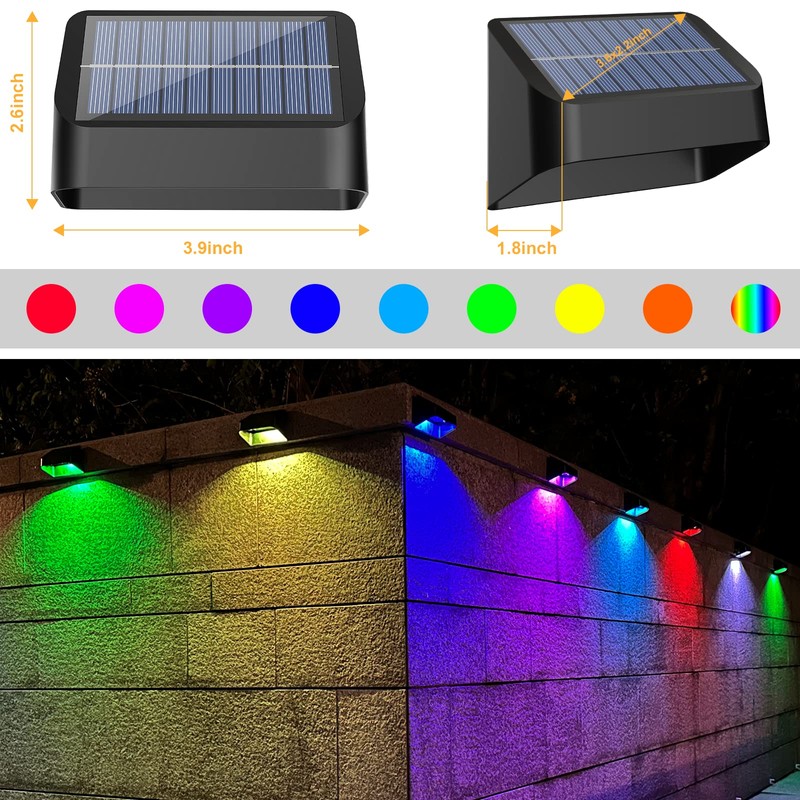 FLITI Brighter Solar Fence Lights RGB 8 Colors, Dusk to