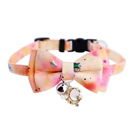 Petiry Starry Star Cat Collar with Bow and Bell, Breakaway Kitten Collar Featuring Moon Charm,Blended Orange