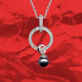 Art Deco 51073 White with Grey Pearl Silver Necklace + Silver Pendant Necklace Genuine 925 Silver Zirconia Crystals Rhinestone Clear White Beautiful Love Extravagant Fashion Pendant