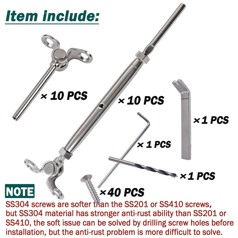 Deck Man T316-Stainless Steel Adjustable Angle 1/8" Cable Railing Kit/Hardware