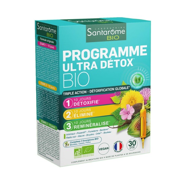 Santarome Bio - Ultra Programme | Dietary Supplement | Detoxes, Eliminates, Remineralises - Herbal - Artichoke, Black Radish, Burdock | Cure 1 Month | Vegan | Made In France