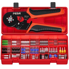 PEBA Ferrule Crimping Tool Kit, 28 Sizes Tinned Copper Terminals Ferrule with Twin Wire Ferrules, AWG 28-7 Self-Adjusting Ratchet Wire Crimper, Square Crimping Pliers for Electrical Wiring