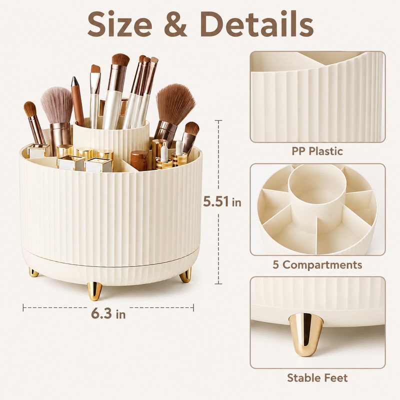 360° Rotating Makeup Organizer – Cosmetic Storage Holder for Brushes,
