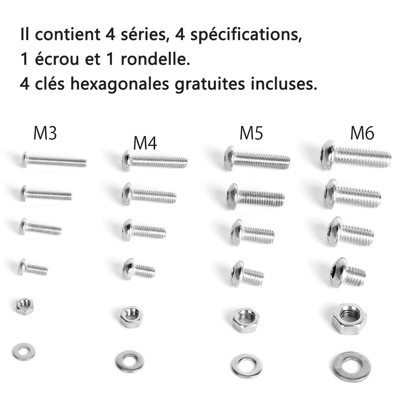 520PCS M3 M4 M5 M6 Stainless Steel Hex Button Screws