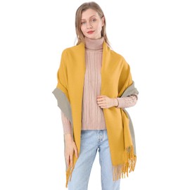 ACNCN 350G Cashmere Scarves for Women Pashmina Double Colors Shawl Wrap Wedding Party Blanket Girls Large Soft Thick Scarves(Yellow Light Grey)