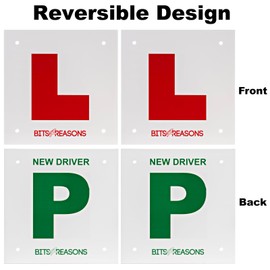 NEW PROFESSIONAL GRADE UNIVERSAL PAIR OF RIGID SOLID L PLATE WITH P PLATE NEW DRIVER ON REVERSE 1.5MM POLYCARBONATE WE USE ON OUR OWN DRIVING SCHOOL- PAIR OF PLATES FITS MOTORBIKES AND CARS
