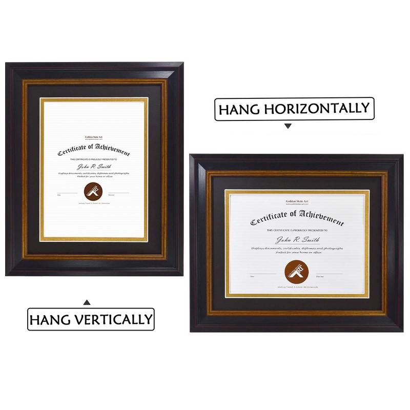 Golden State Art, 8x10 Frame for 6x8 Diploma/Certificate, Black Gold