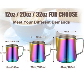 Milk Frothing Pitcher, 32oz Espresso Steaming Pitchers Stainless Steel Cappuccino Coffee Machine Accessories Barista Tools Steam Froth Pitchers Milk Jug Cup with Decorating Pen Latte Art, Rainbow