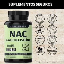 Beyond Vitamins | Nac N- acetil Cisteína 600mg Ultra-premium Con Inulina De Agave (prebiótico Natural) | N-acetyl Cysteine - Antioxidante - Detox - Vi